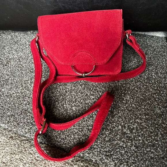 ASOS Handbags - ASOS Maroon Red Suede Ring and Ball Crossbody Bag
